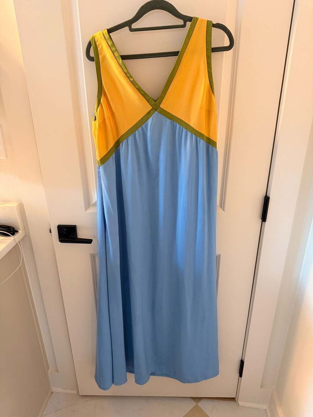Vintage Colorblock Maxi Dress Blue Yellow Green